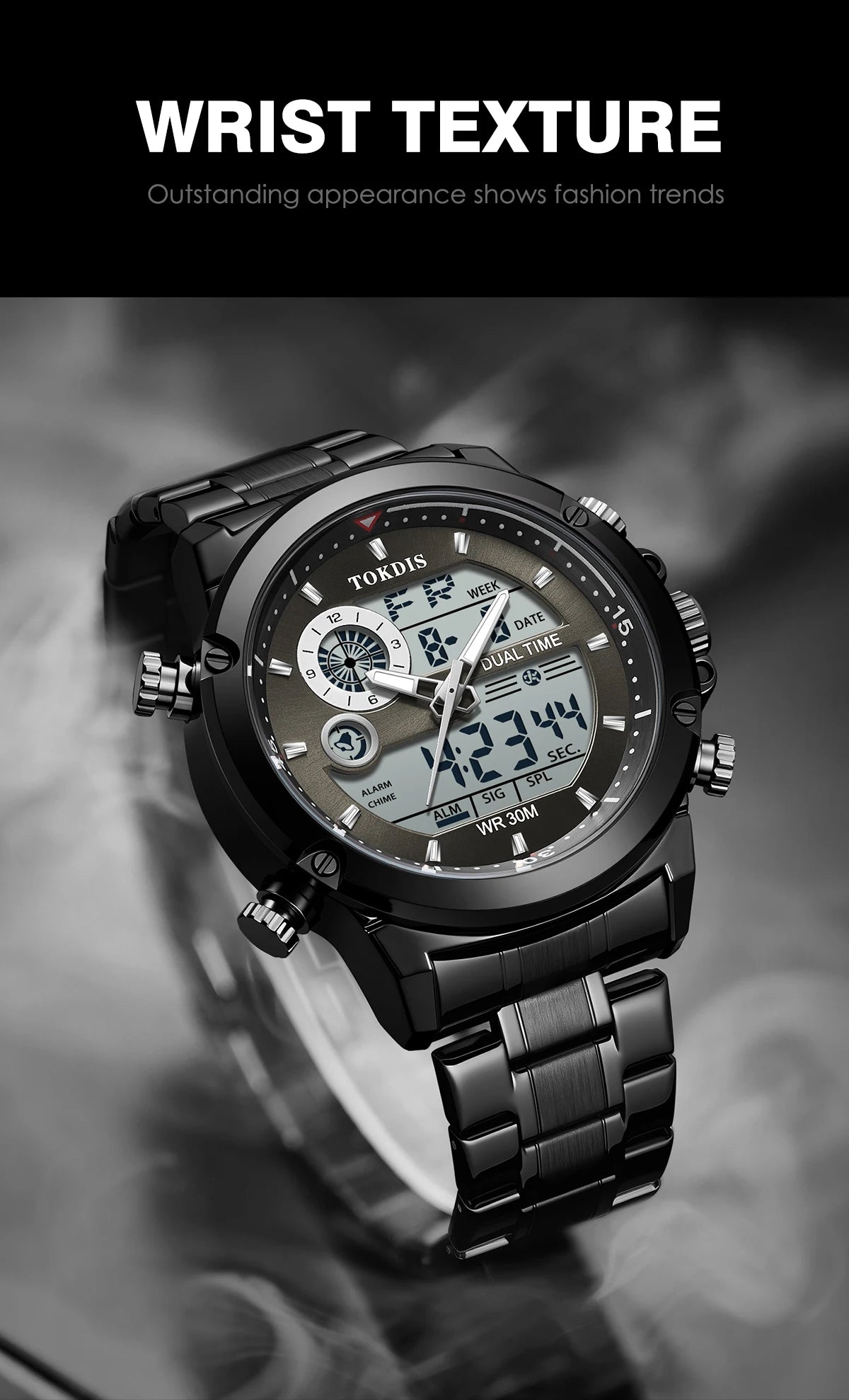 Relogio Masculino Fashion Business Watches For Men Waterproof Luxury Mens Dual Display Quartz Wristwatch Analog Sports Watch Man