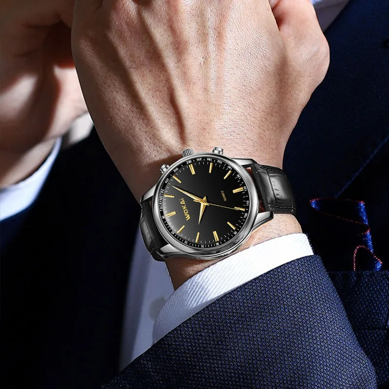 2023 New Wokai Men's Watches Fashion Business Watches Men Casual Leather Belt Quartz Wristwatches Relogio Masculino Reloj Hombre