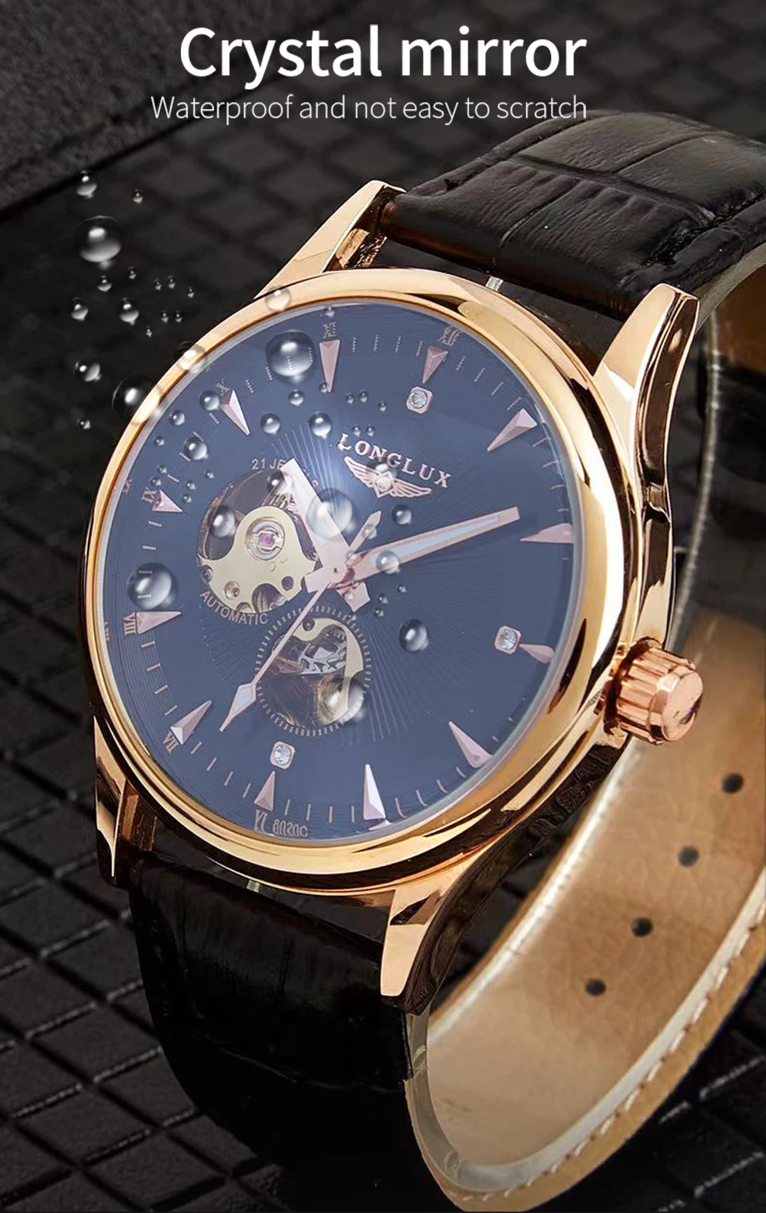 Automatic watch elegant skeleton waterproof mechanical watches leather simple rome mens watch men gift