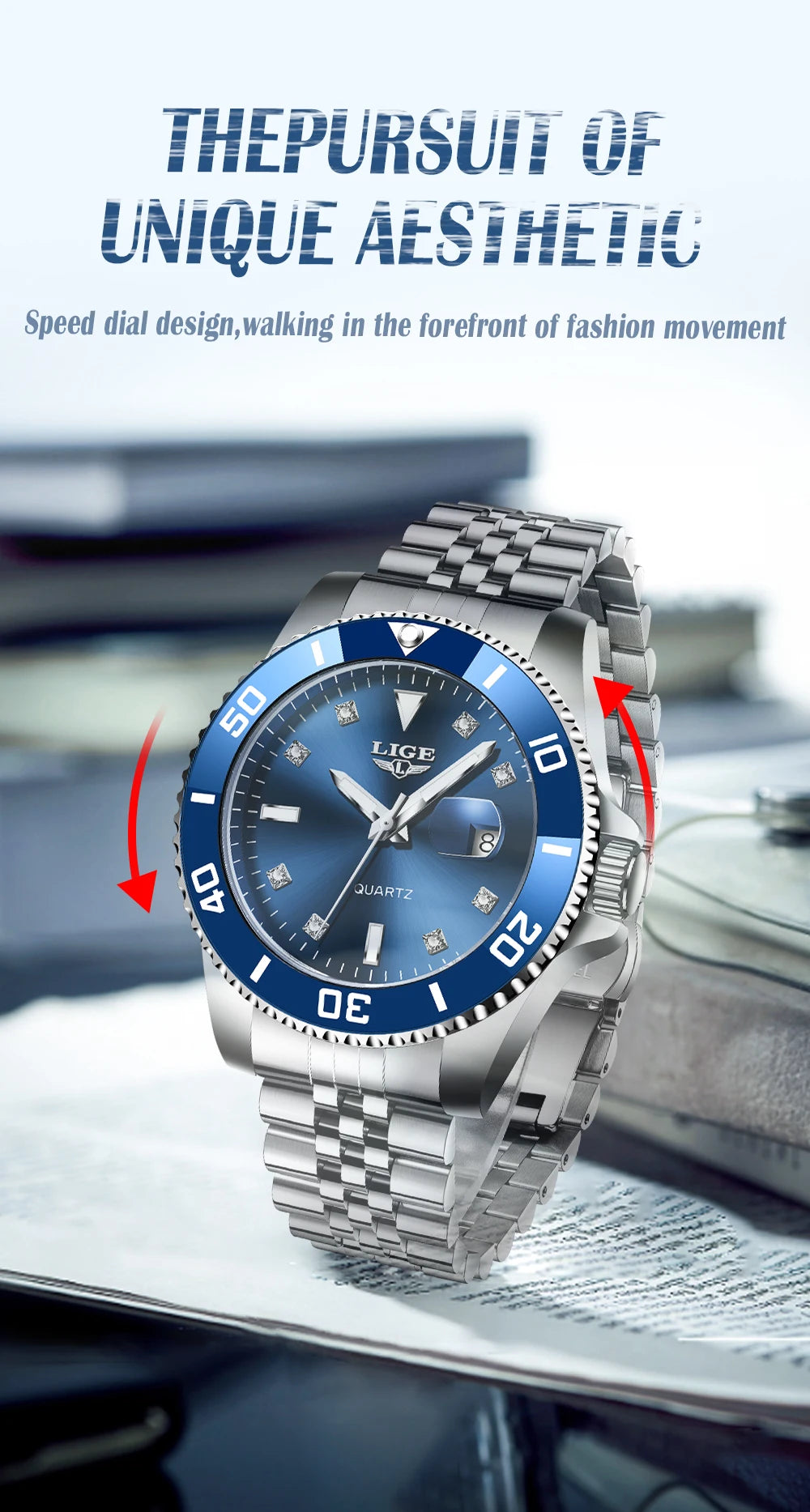 LIGE Men Top Brand Luxury Watch Fashion Diver 30ATM Waterproof Wristwatch Date Clock Sport Quartz Watches Mens Relogio Masculino