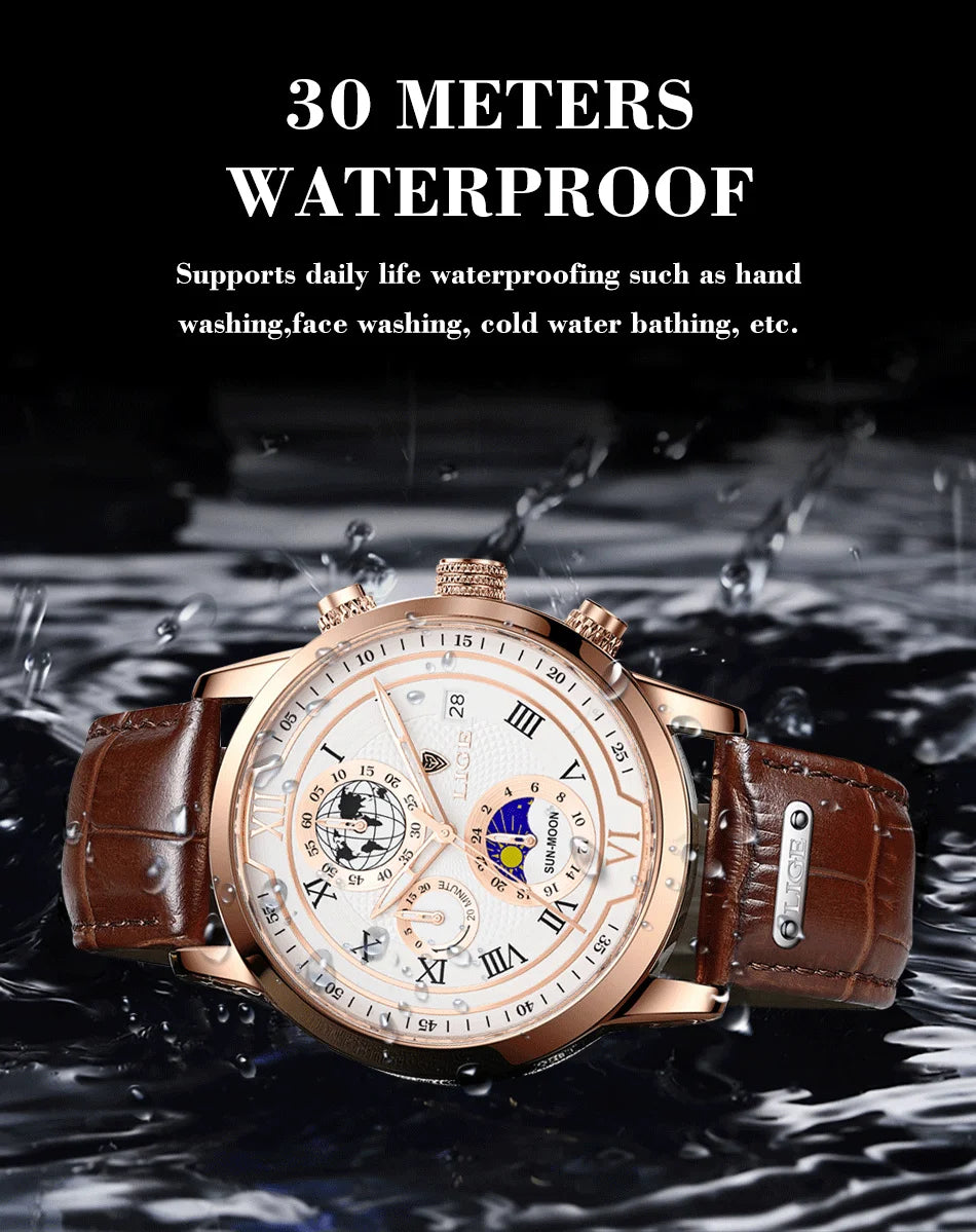2025 LIGE Fashion Watch Men Sports Quartz Clocks Mens Watches Top Brand Leather Military Waterproof Date Watch Relogio Masculino