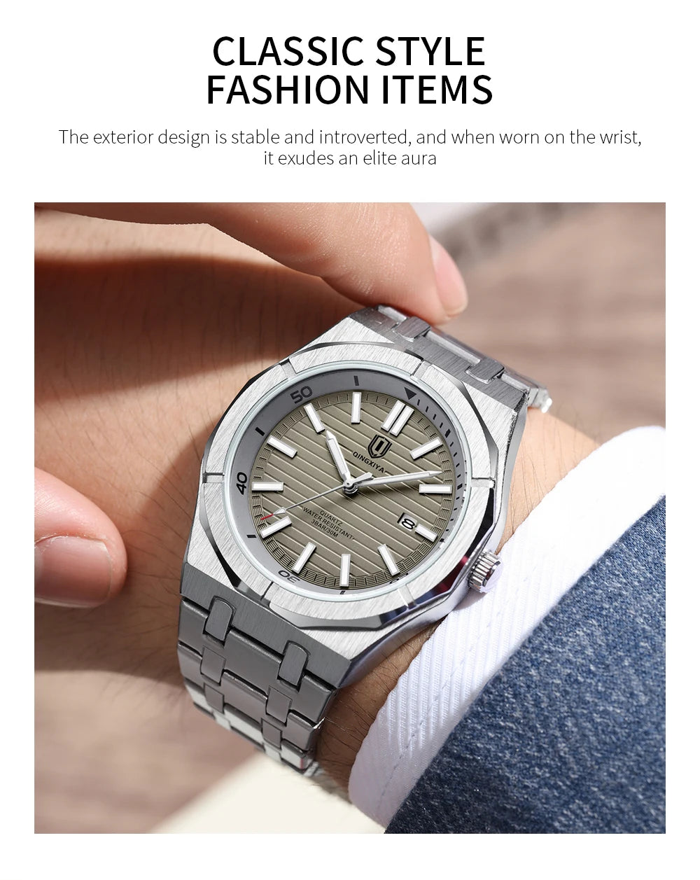 QINGXIYA Mens Watch Top Brand Luxury Auto Date Quartz Watch for Men Stainless Steel Waterproof Wrist Watches relogio masculino