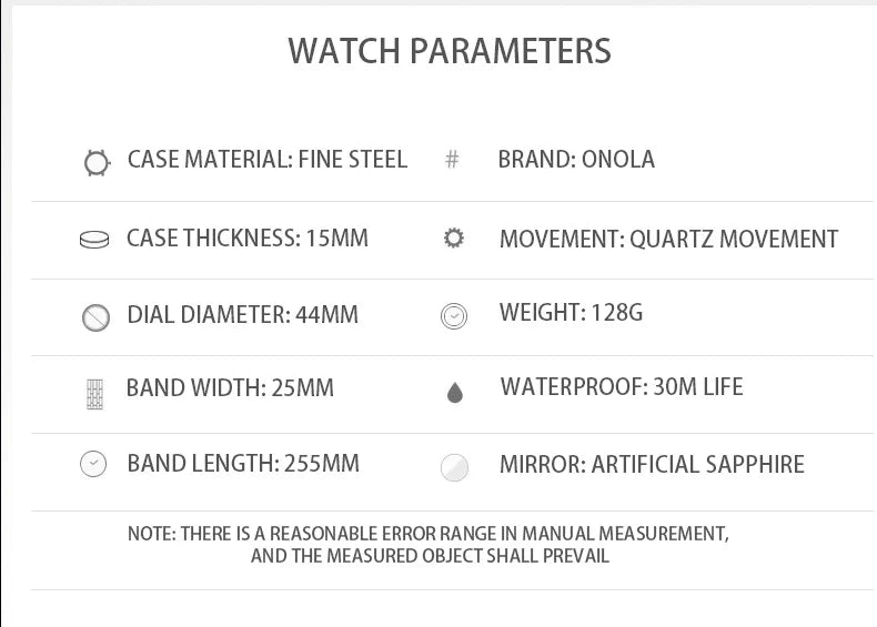 2022 New Men's Watch ONOLA Fashion Luxury Diamond Inlaid Design Quartz Waterproof Tape Watches Men Relogio Masculino Clock