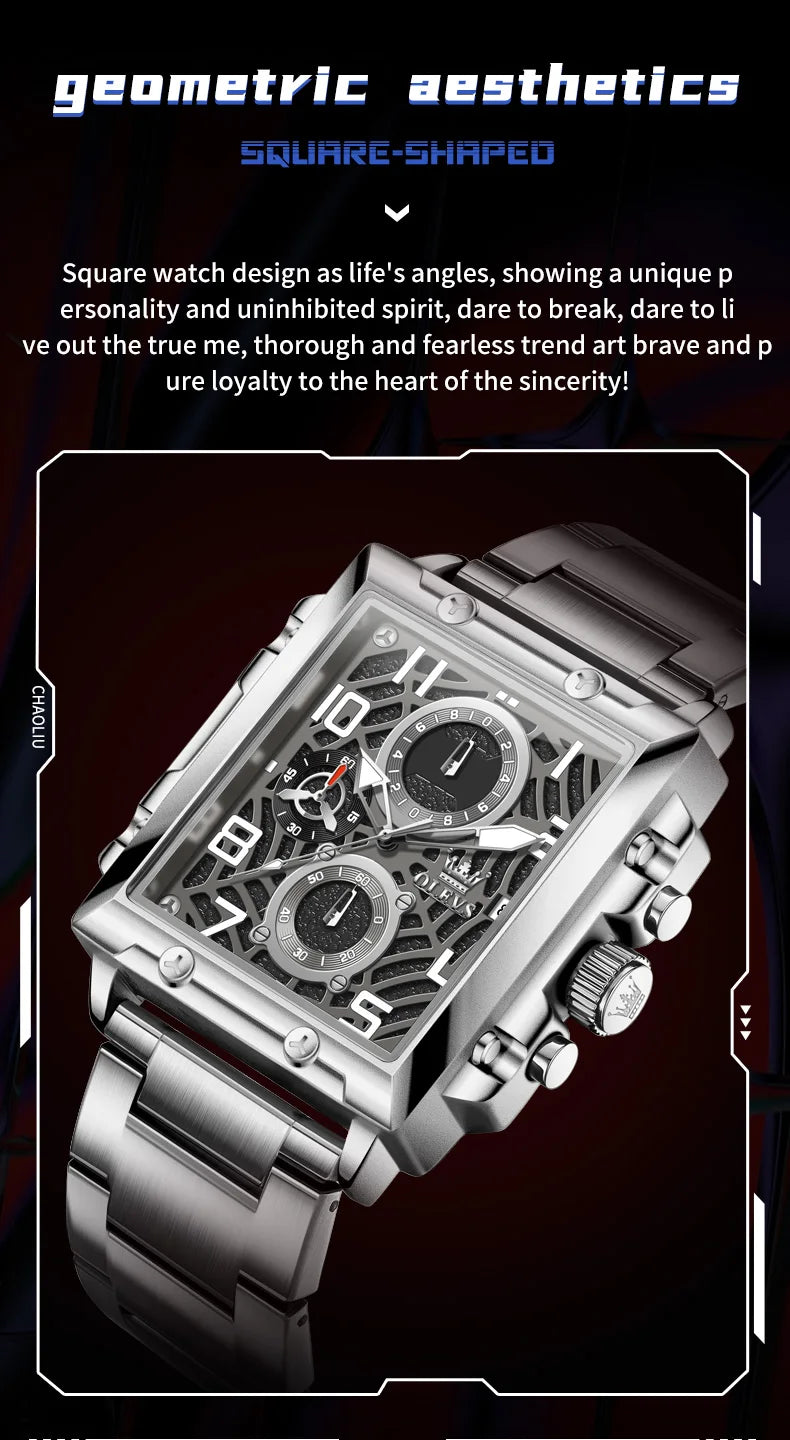 OLEVS 2958 Men Watch Fashion Business Square Quartz Watch Luxury Brand Waterproof Chronograph Formal Sports Men Watch Box Reloj