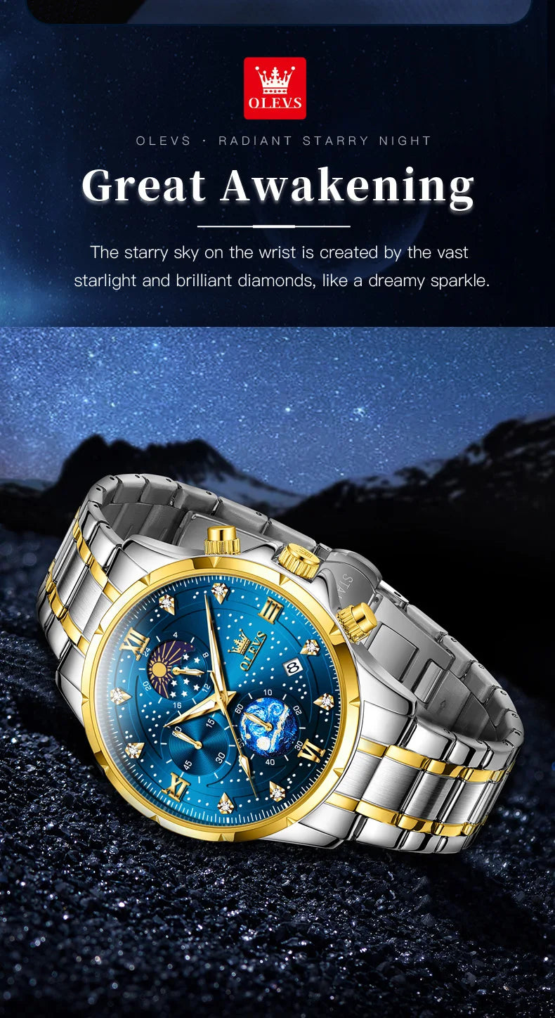 OLEVS 9807 New Mens Watches Original Quartz Watch Multifuncion Chronograph Watch For Man Waterproof Luminous Mens Gifts Freebie