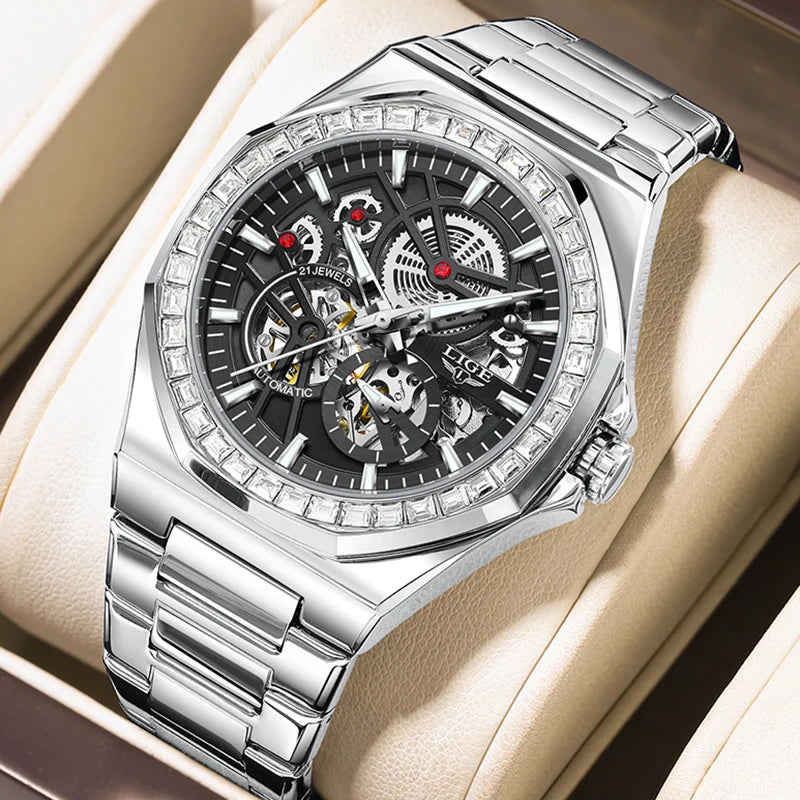 LIGE New Luxury Rose Gold Waterproof Watches For Men Casual Business Watch Men Luminous Automatic Men's Mechanical Wristwatch
