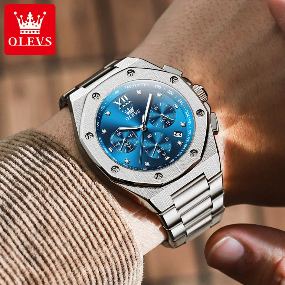 OLEVS 3626 Men's Watches Rhombus Dial Original Quartz Watch for Man Waterproof Luminous Stainless Steel Wristwatch Male Date