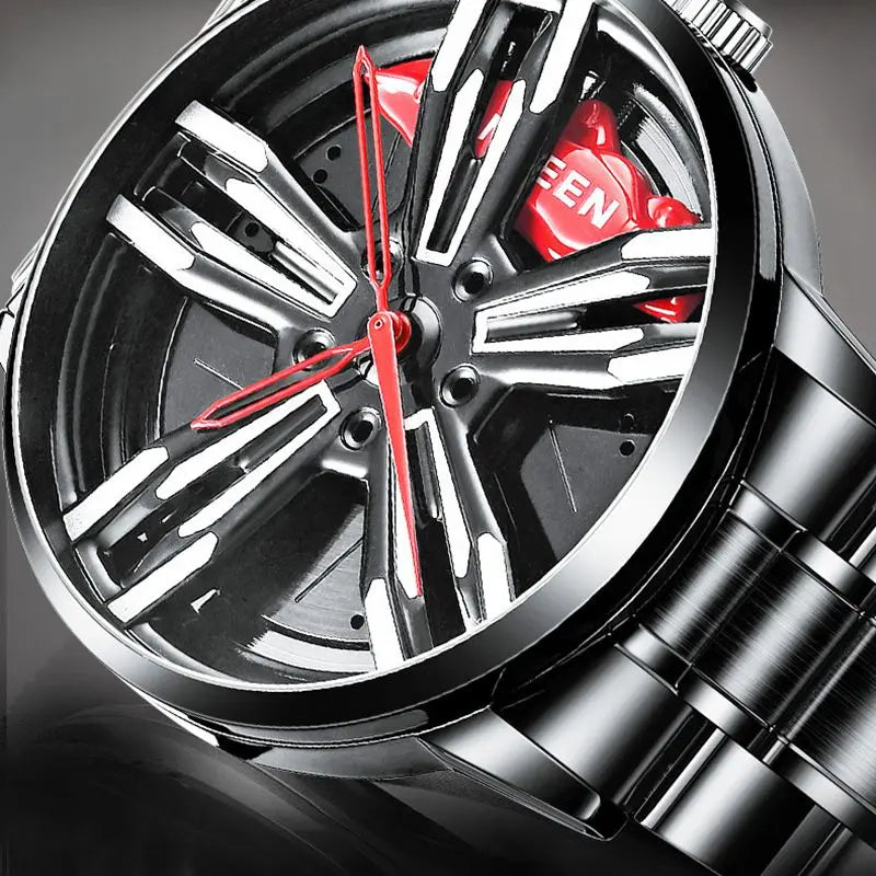 2025 New Racing Watches Men Custom Design Super Car Rim Watch Stainless Steel Black Retro Waterproof Watch Relogio Masculino