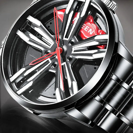 2025 New Racing Watches Men Custom Design Super Car Rim Watch Stainless Steel Black Retro Waterproof Watch Relogio Masculino