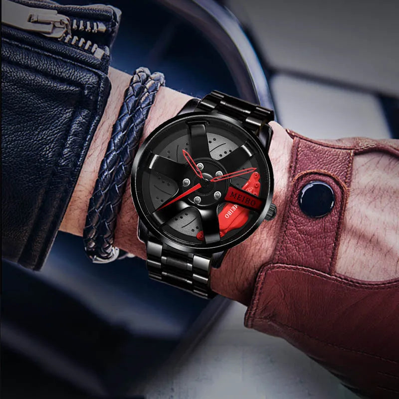 2025 Top Men Leather Watches Men Car Wheel Hub Stainless Steel Quartz Watch For Mens Military Sports Watch Relogio Masculino
