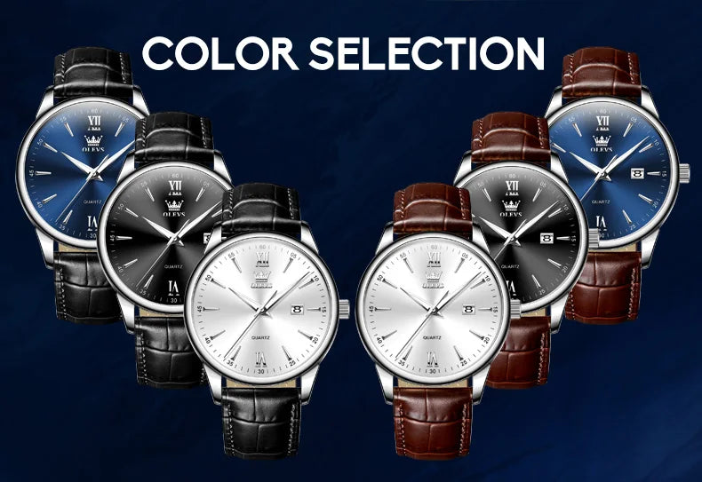 OLEVS Luxury Business Quartz Watches for Men Leather Strap Original Casual Waterproof Man Watch High Quality Men's Wrist Watches