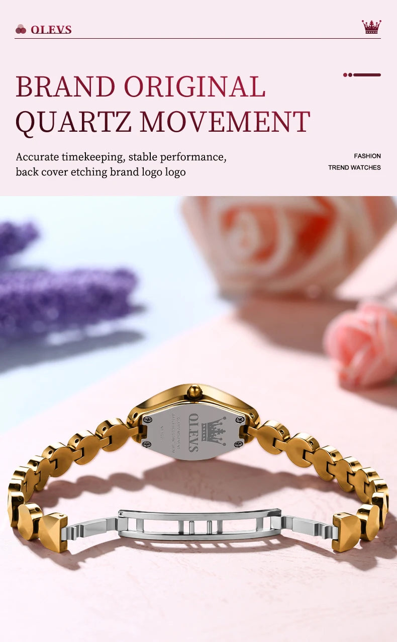 OLEVS 7007 Ladies Watches Original Quartz Wristwatch Rhombus Mirror Diamond Scale Tungsten Steel Watch for Women Bracelet Set