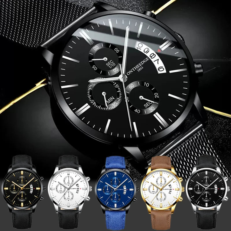 2023 Fashion Men's Watch Brand Luxury Male Quartz Watches Minimalist Casual Leather Strap Digital Calendar Wristwatch Men Clock