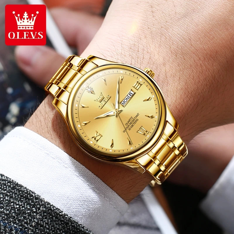 OLEVS 9806 Classic Men's Watches Roman Scale Date Week Stainless steel Business Waterproof Hand Clock