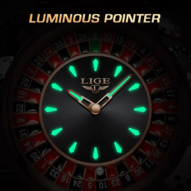 LIGE 2025 Creative Luxury Watches men Roulette Game Dial Fashion Mens Watch Waterproof Luminous Quartz Wristwatches Reloj Hombre