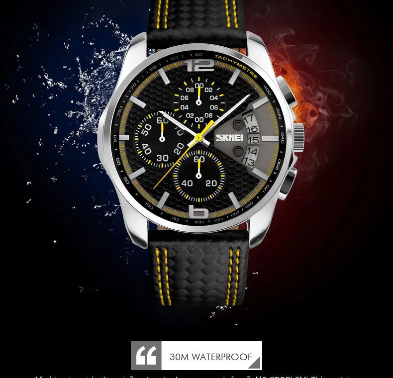 Skmei Top Brand Luxury Leather Strap 5Bar Waterproof Quartz Wristwatches Relogio Masculino Fashion Sport Mens Watches 9106