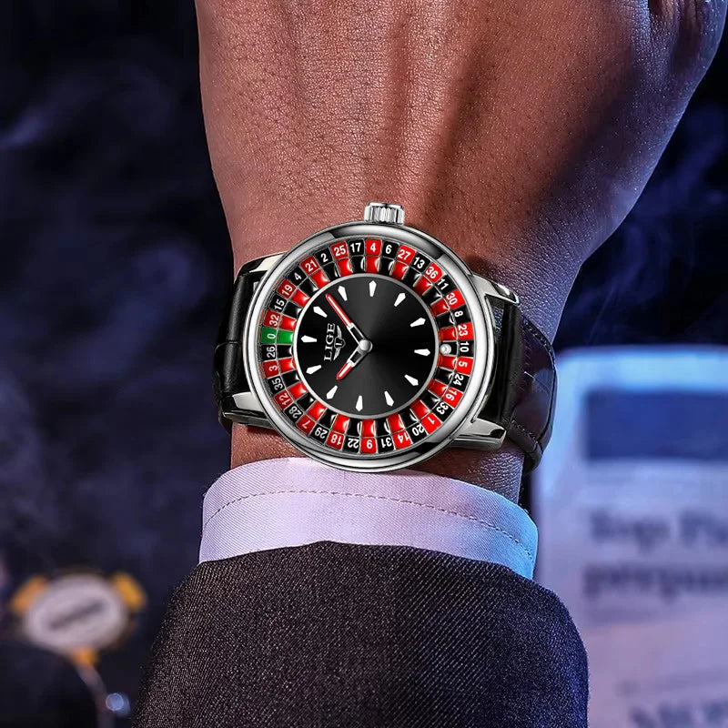 LIGE Creative Luxury Watches men Roulette Game Dial Fashion Mens Watch Waterproof Luminous Quartz Wristwatches Relojs Hombre+Box