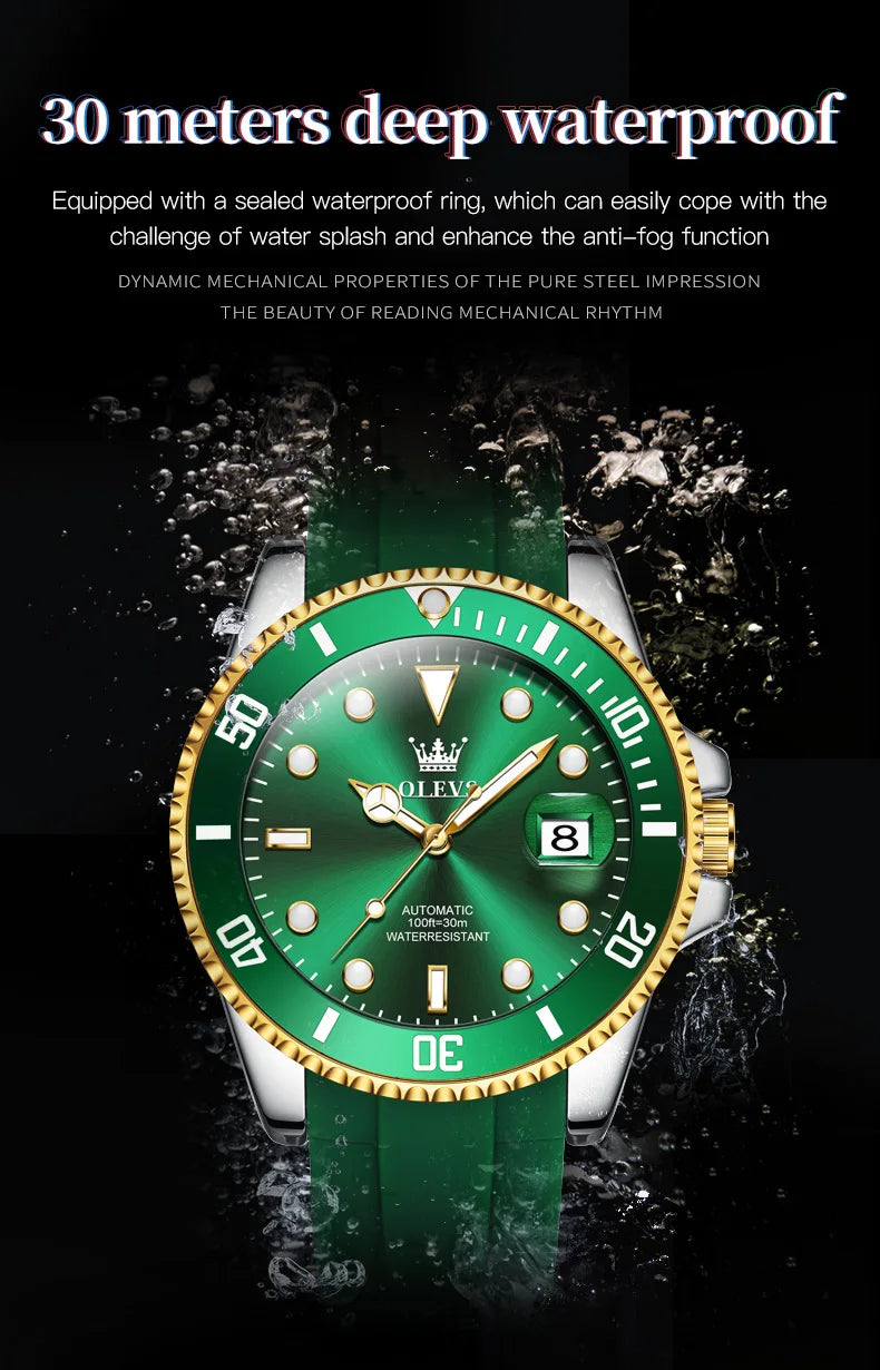 OLEVS 6650 Luxury Automatic Watch Men Rotary Lap Mechanical Movement Waterproof Sports Top Brand Stainless Steel Wristwatch