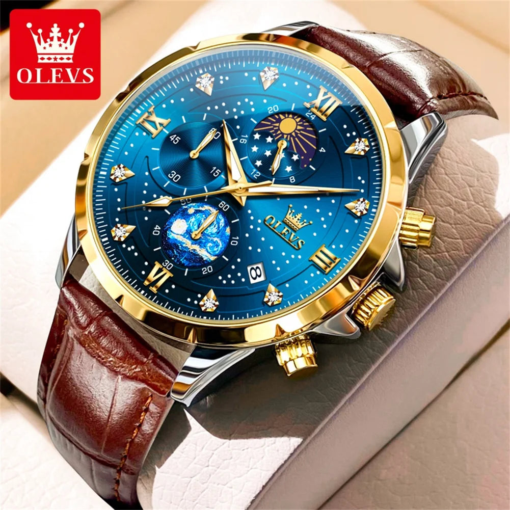 OLEVS 9807 New Mens Watches Original Quartz Watch Multifuncion Chronograph Watch For Man Waterproof Luminous Mens Gifts Freebie