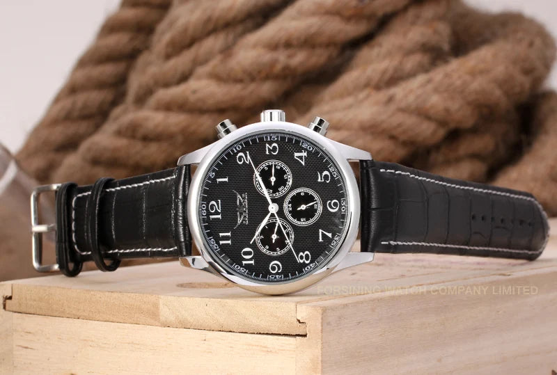 JARAGAR Luxury Replica Six Hands Multifunctional Automatic Man Watches Leather Elegant Mechanical Waterproof Male Wrist Clock