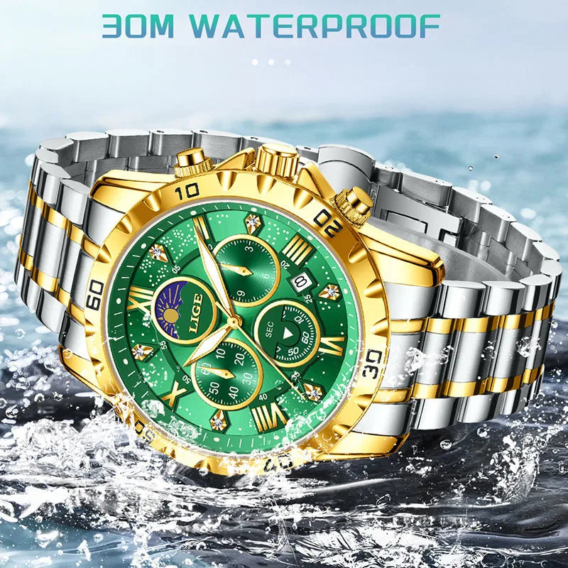 LIGE Woman Watches Rose Gold Top Brand Luxury Green Watch Women Quartz Waterproof Women's Wristwatch Ladies Girls Watches Clock
