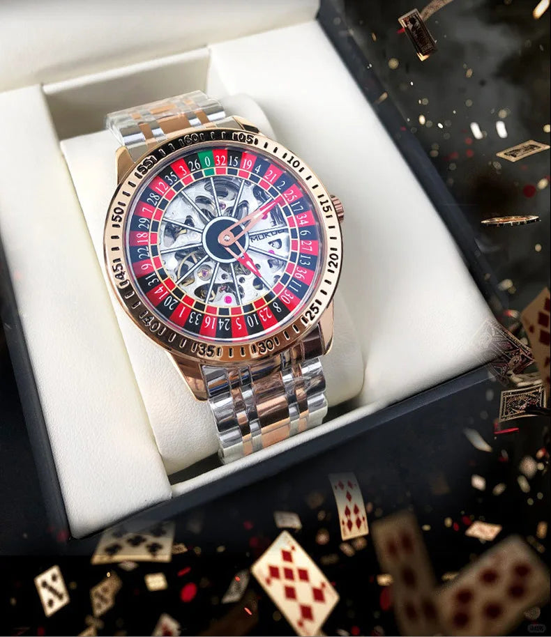 Men Mechanical Watch Automatic Luxury Gambling Rotating Plate Dial Wristwatch Man Casual Waterproof Luminous Clock Reloj Hombre
