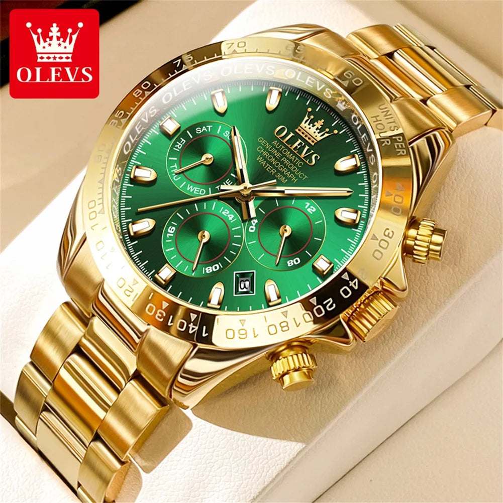 OLEVS Men's Watches Classic Luxury Automatic Mechanical Original Wristwatch for Man 24 Hour Week Date Display Waterproof Fashion