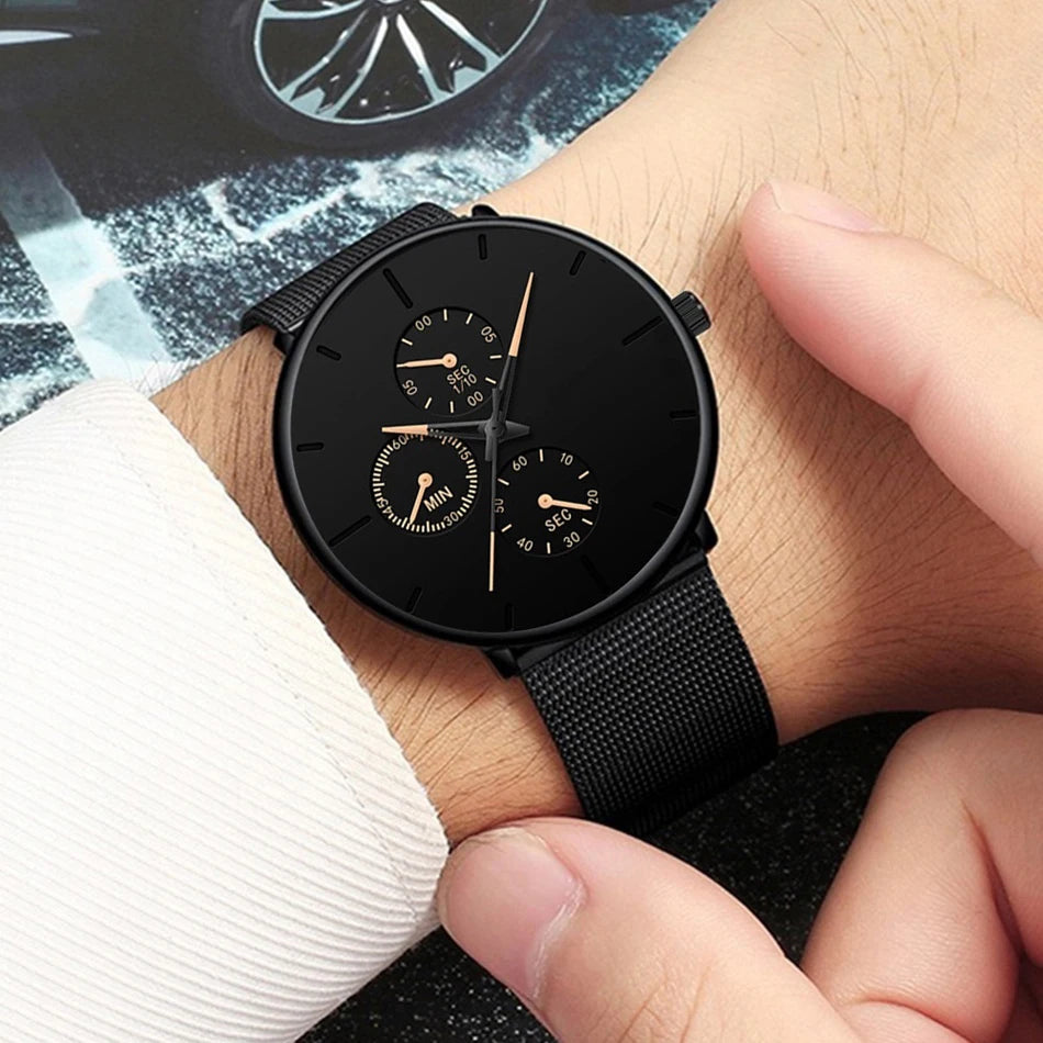 2025 Mens Luxury Watches for Men Business Casual Ultra Thin Clock Male Stainless Steel Mesh Belt Quartz Watch relogio masculino