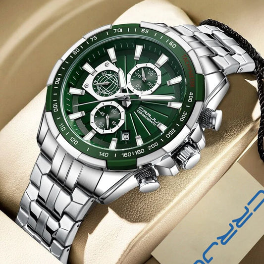 CRRJU Men's Watches Fashion Business Multifunction Quartz Chronograph with Auto Date and Luminous Hands Relogio Masculino