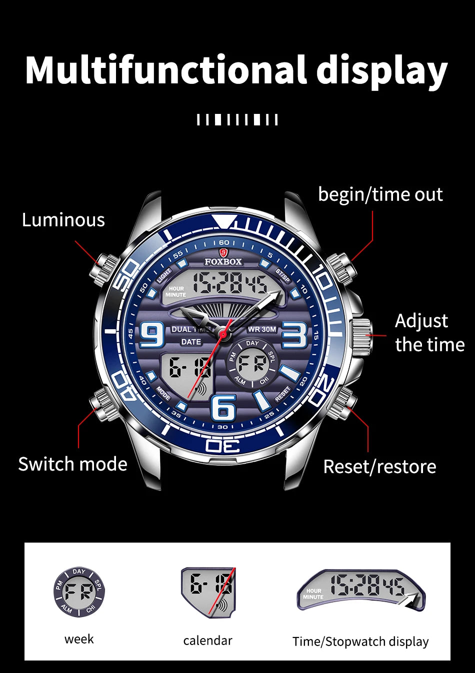2024 Top Brand Luxury Digital Mens Watches Top Luxury Sport Quartz Wristwatch For Men All Steel Military Waterproof Clock+Box