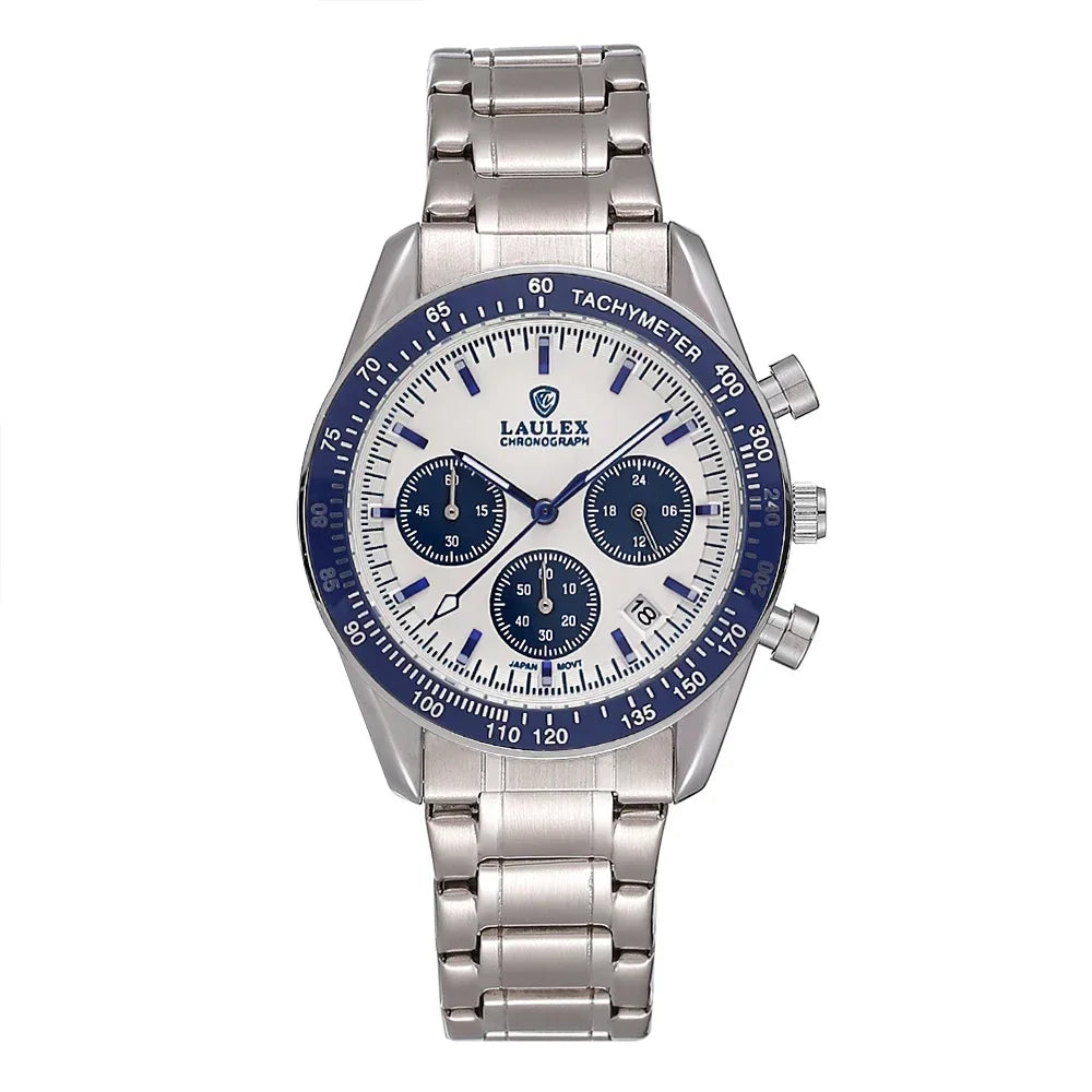 2024 LAULEX luxury top AAA multi-function chronograph 30M water-resistant fashion business stainless steel quartz watch