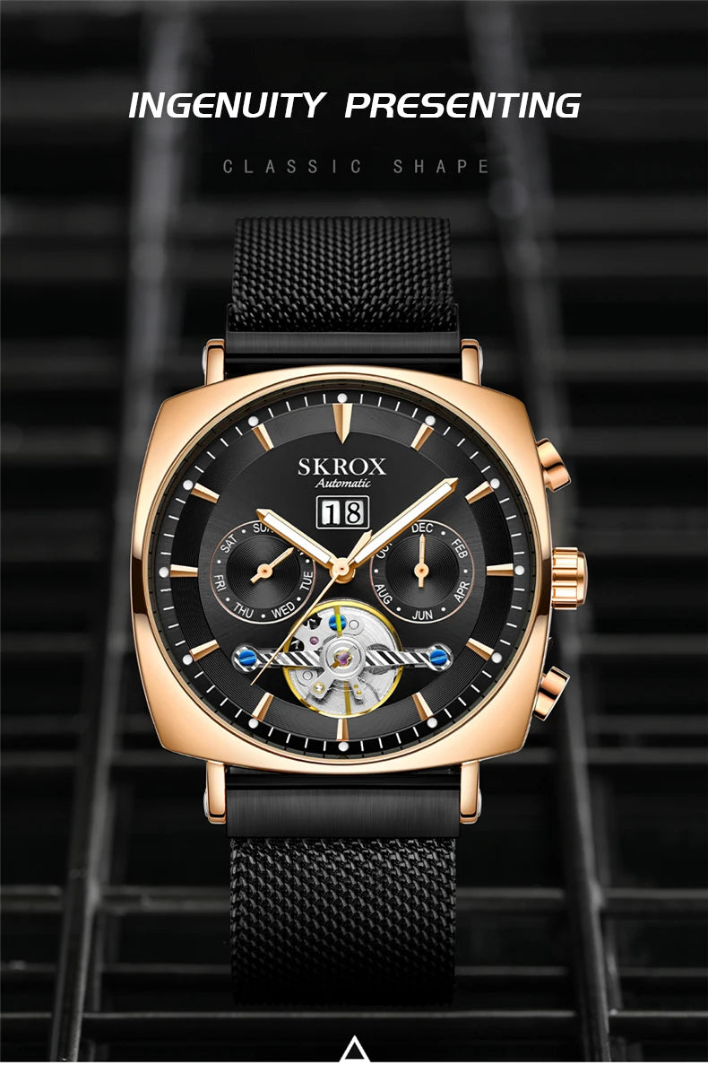SKROX Square Tourbillon Automatic Movement Man Watch Mechanical Male Wristwatches Original Brand High-End Luxury Clockwork reloj