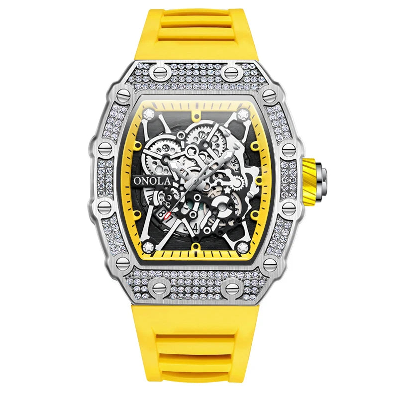 2022 New Men's Watch ONOLA Fashion Luxury Diamond Inlaid Design Quartz Waterproof Tape Watches Men Relogio Masculino Clock