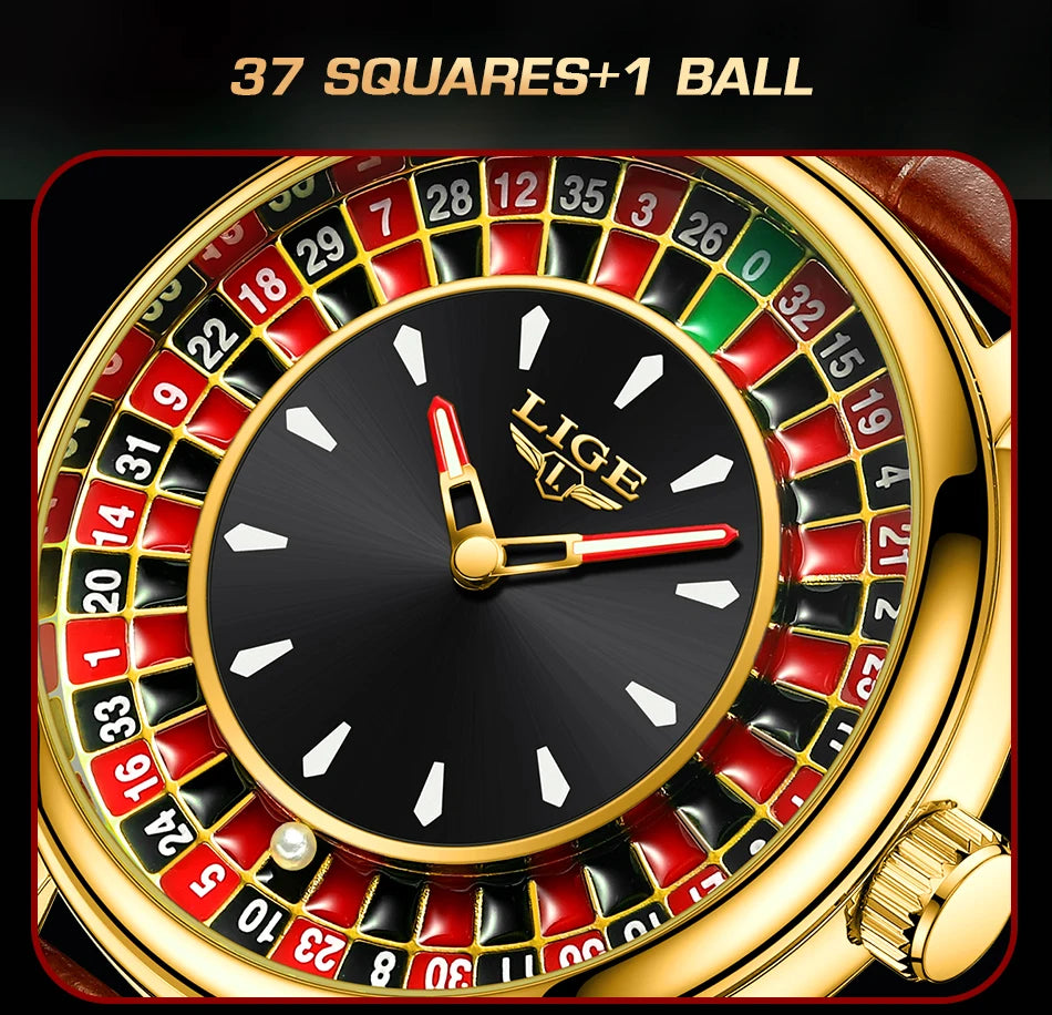 LIGE Creative Luxury Watches men Roulette Game Dial Fashion Mens Watch Waterproof Luminous Quartz Wristwatches Relojs Hombre+Box