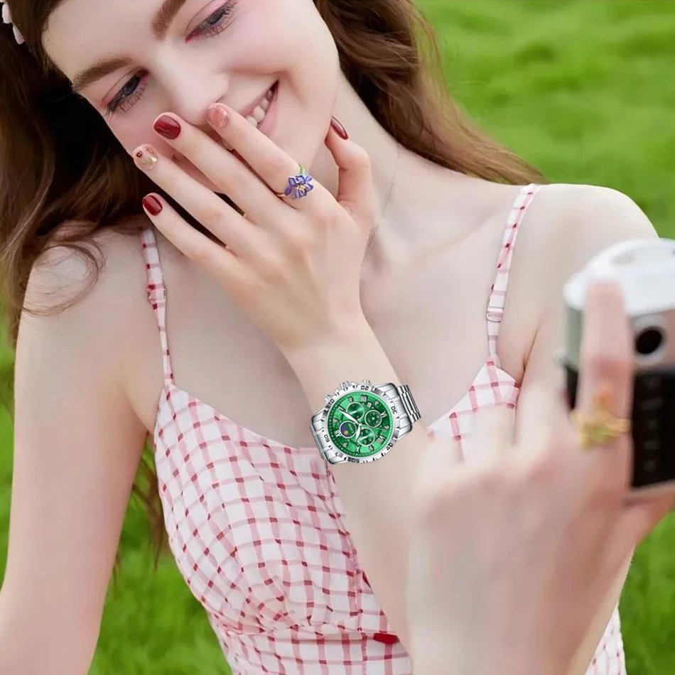 LIGE Woman Watches Rose Gold Top Brand Luxury Green Watch Women Quartz Waterproof Women's Wristwatch Ladies Girls Watches Clock