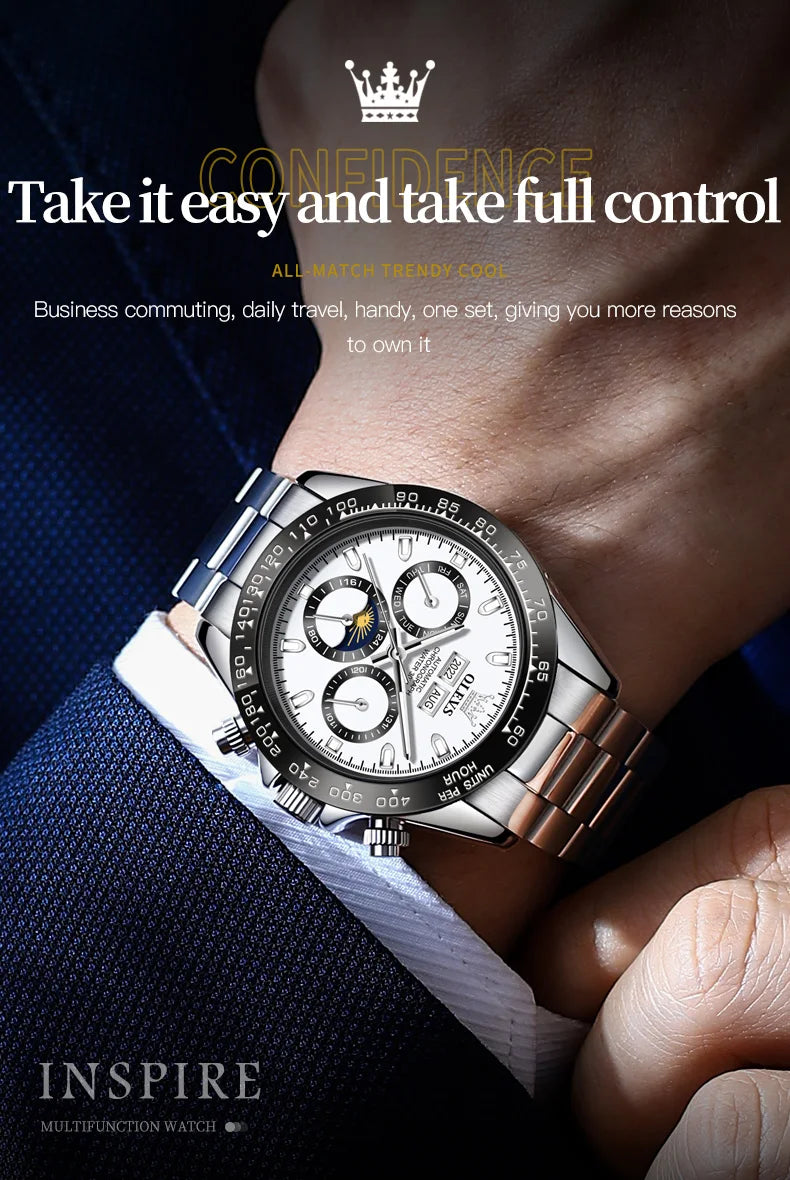 OLEVS 6654 Luxury Mens Watch Chronograph Automatic Mechanical Wristwatch Waterproof Luminous Top Brand Watch for Man Date Sport