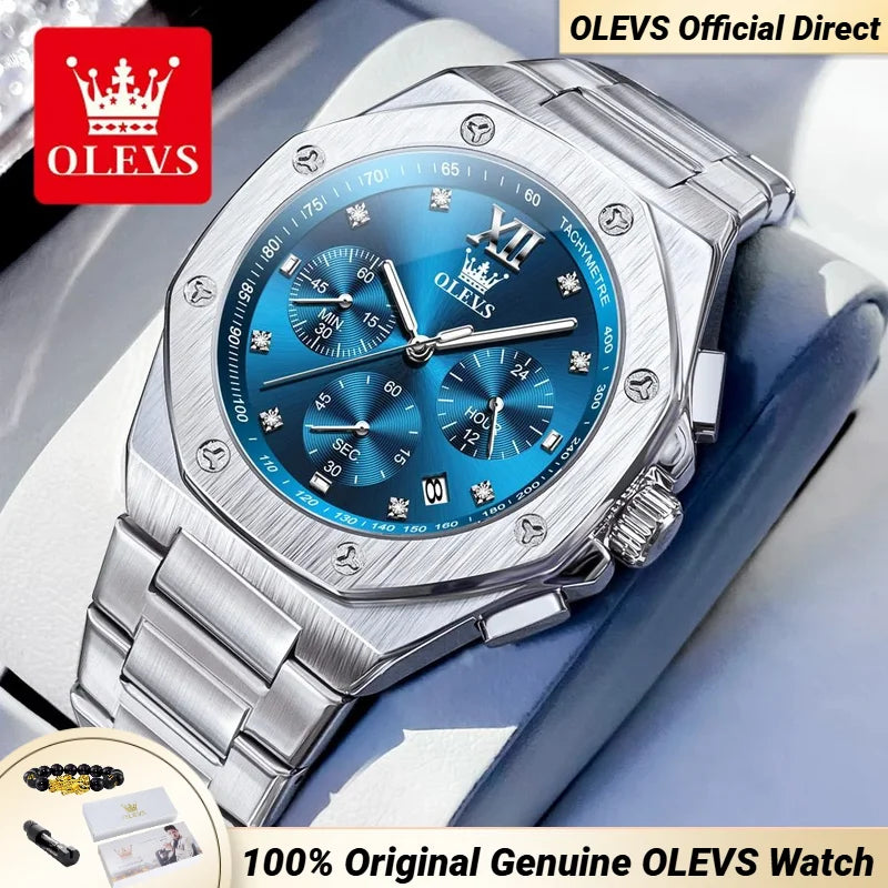 OLEVS 3626 Men's Watches Rhombus Dial Original Quartz Watch for Man Waterproof Luminous Stainless Steel Wristwatch Male Date
