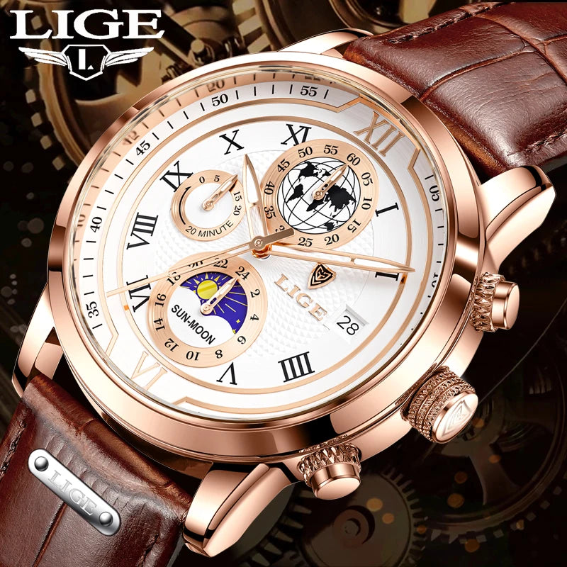 2025 LIGE Fashion Watch Men Sports Quartz Clocks Mens Watches Top Brand Leather Military Waterproof Date Watch Relogio Masculino