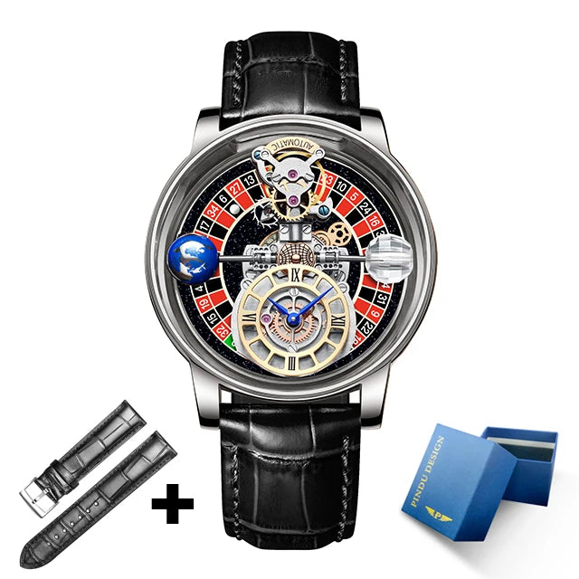 Relogio PINDU Fixed Roulette Watch Latest Design Quartz Watch Men Waterproof Leather Man Wristwatch Upgraded Version