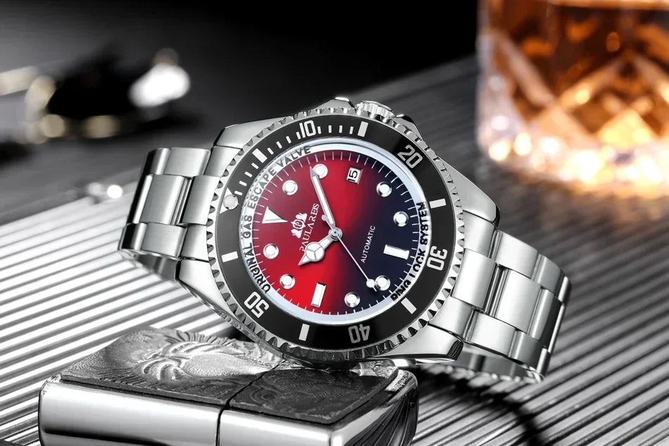 Automatic Watches for Men Mechanical Self Wind Movement Stainless Steel Gold Gradient Black Blue Date Reloj Hombre Baratos