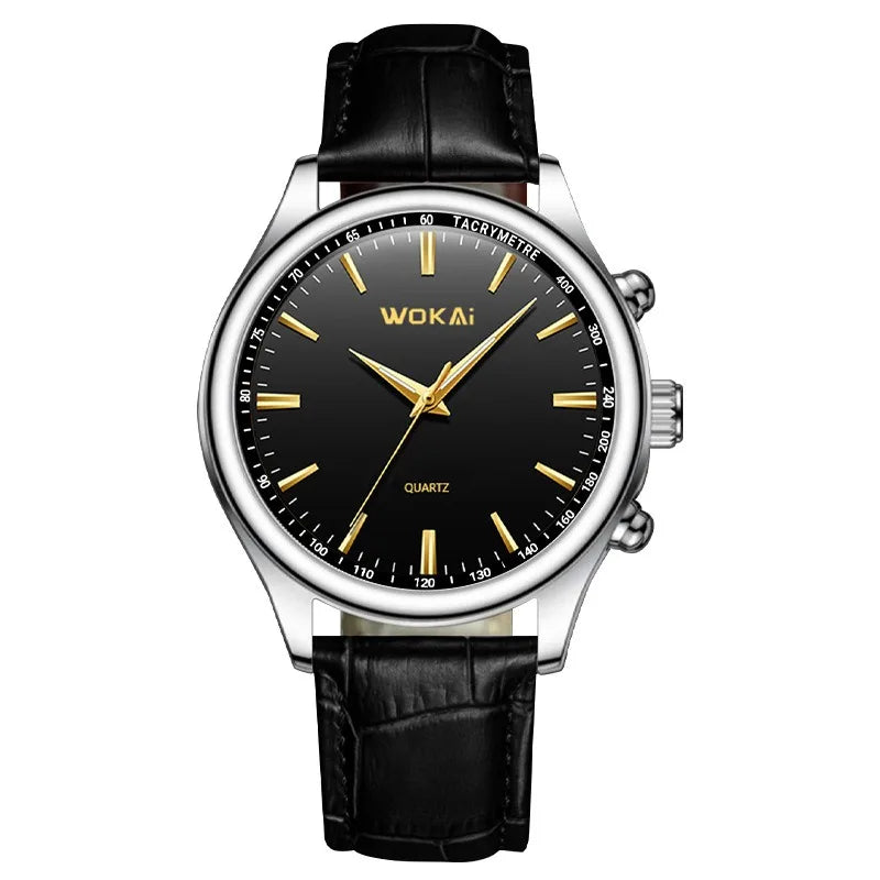 2023 New Wokai Men's Watches Fashion Business Watches Men Casual Leather Belt Quartz Wristwatches Relogio Masculino Reloj Hombre