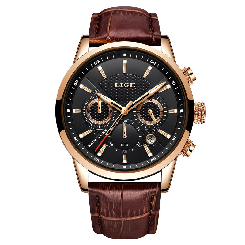 2024 LIGE Top Luxury Mens Watch Casual Business Quartz Watches Men Fashion Leather Wristwatch Waterproof Male Clock Reloj Hombre