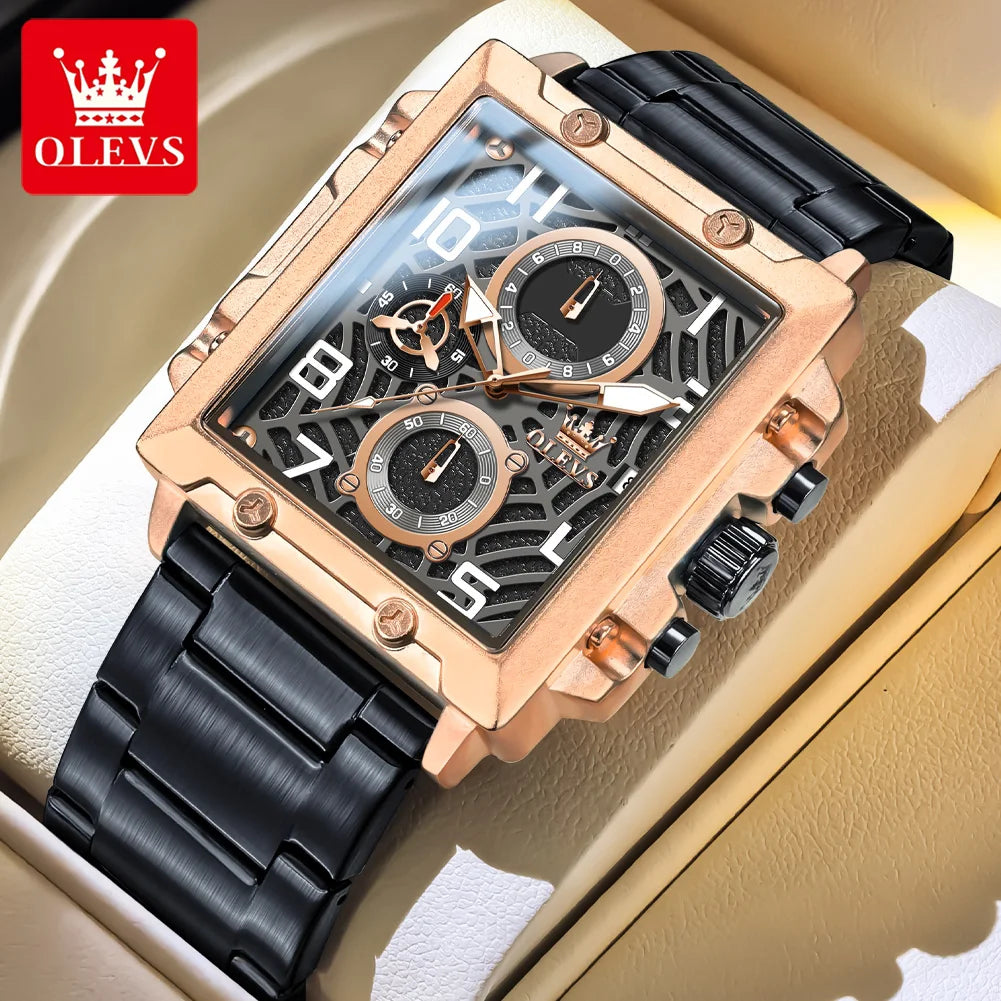 OLEVS 2958 Men Watch Fashion Business Square Quartz Watch Luxury Brand Waterproof Chronograph Formal Sports Men Watch Box Reloj