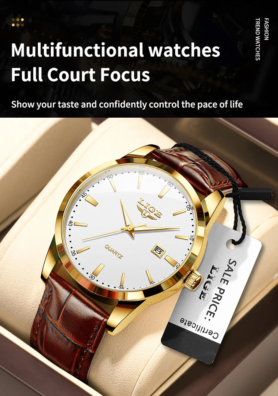 LIGE Fashion Brown Leather Watch Men Military Sports Men's Quartz Wristwatches Casual Waterproof Chronograph Relogios Masculino