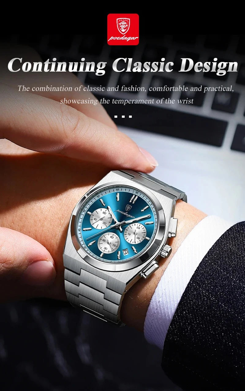 Classical Stop Watch Men Watches 2024 Luxury Sport Three-Eyes Multifunction Quartz Wristwatch Man Clock Waterproof Luminous Date