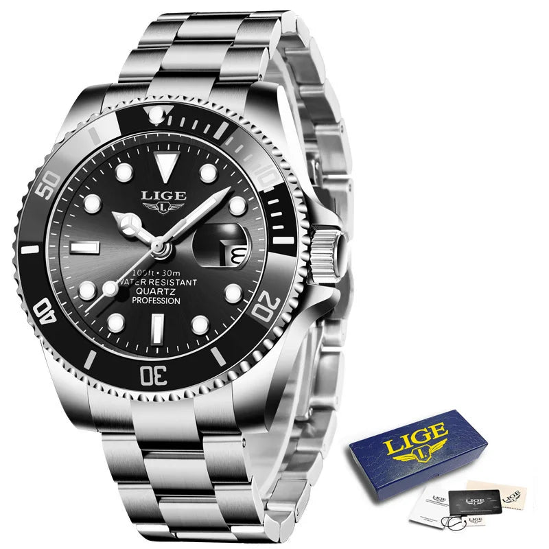 LIGE Top Luxury Watches For Men Fashion 30M Waterproof Luminous Date Quartz Wristwatches Casual Business Mens Watch Roloj Hombre