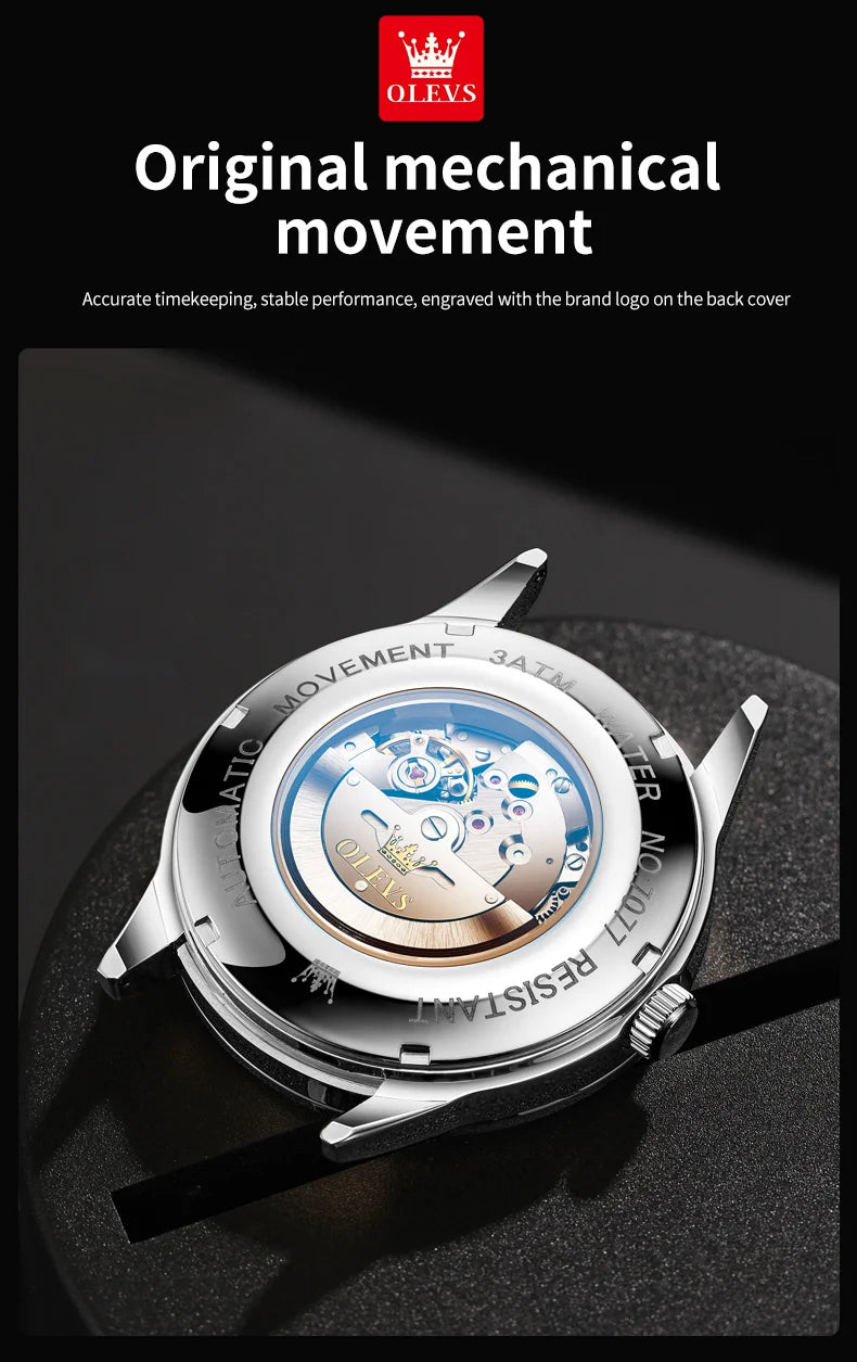 OLEVS Luxury Watch For Men automatic mechanical Wristwatches Classic Men Watch Waterproof Gray Dial Luxury Brand Date Week 7077