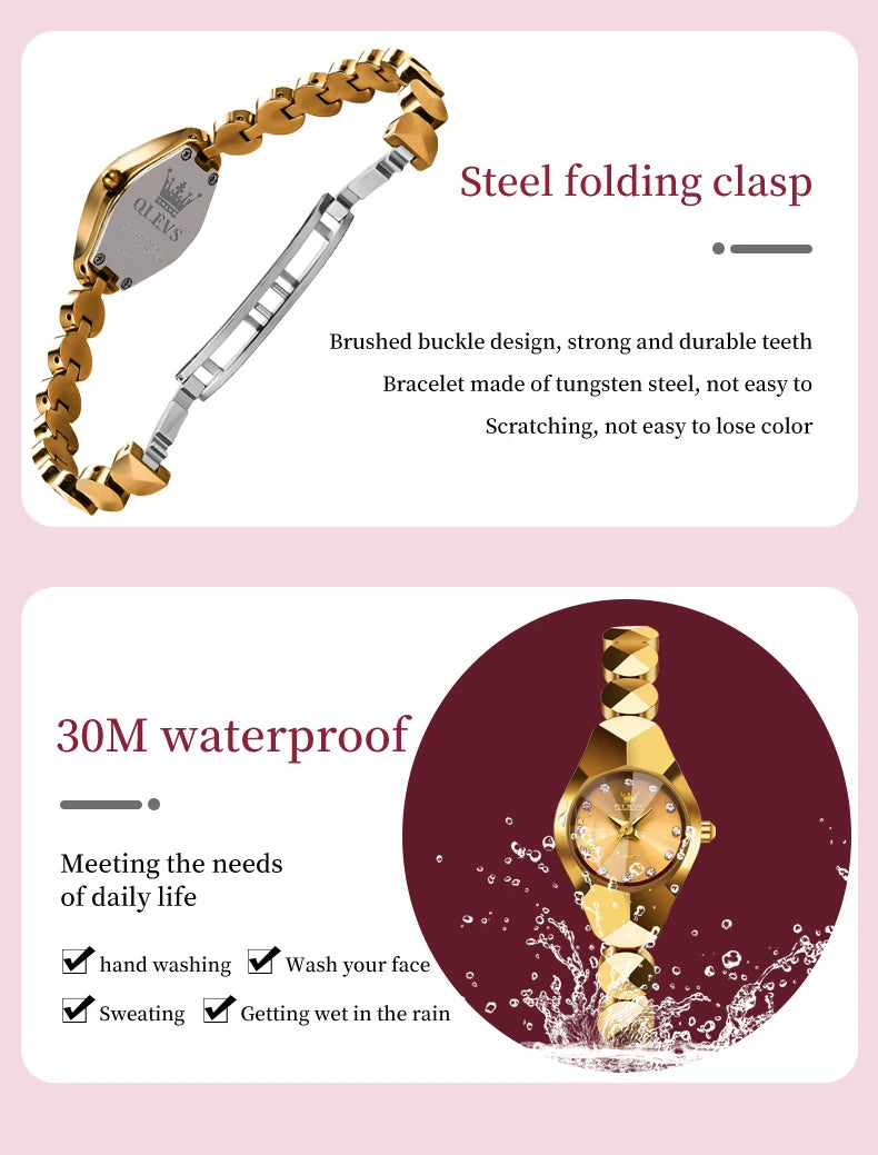 OLEVS 7007 Ladies Watches Original Quartz Wristwatch Rhombus Mirror Diamond Scale Tungsten Steel Watch for Women Bracelet Set