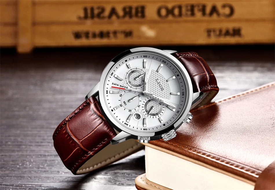 2024 LIGE Top Luxury Mens Watch Casual Business Quartz Watches Men Fashion Leather Wristwatch Waterproof Male Clock Reloj Hombre