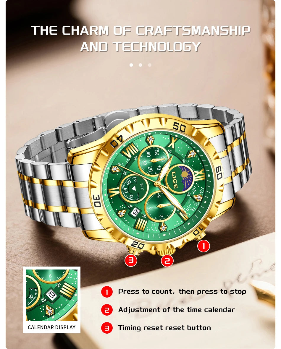 LIGE Woman Watches Rose Gold Top Brand Luxury Green Watch Women Quartz Waterproof Women's Wristwatch Ladies Girls Watches Clock